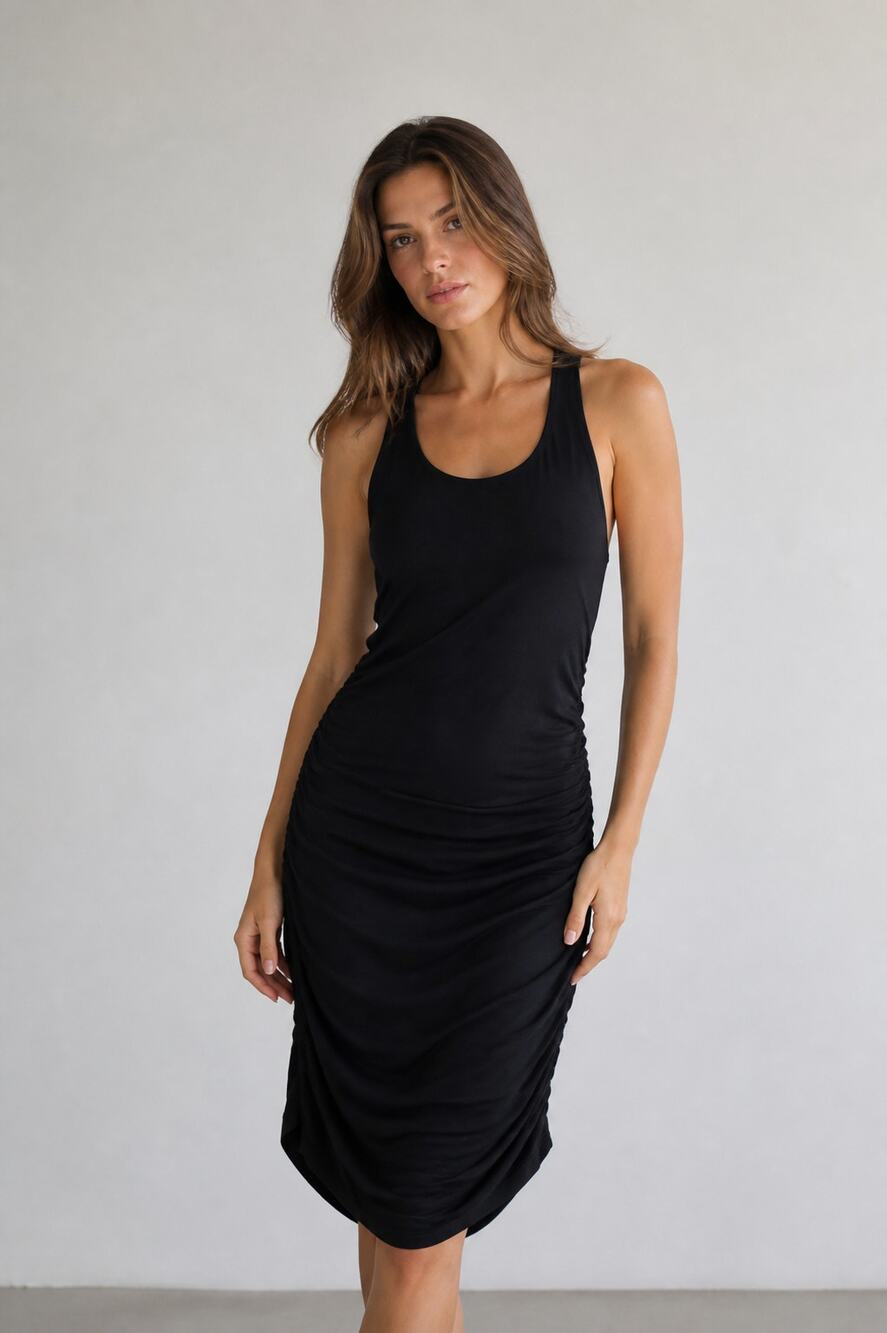 Babaton Contour Black Ruched Tank Dress M